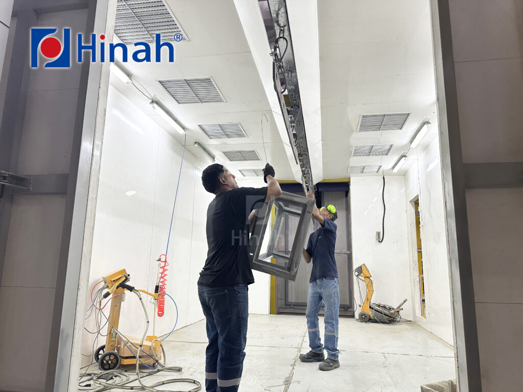 powder coating line curing oven and pretreatment stage