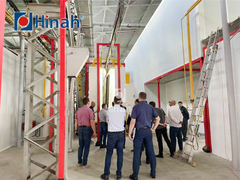powder coating line curing oven and pretreatment stage